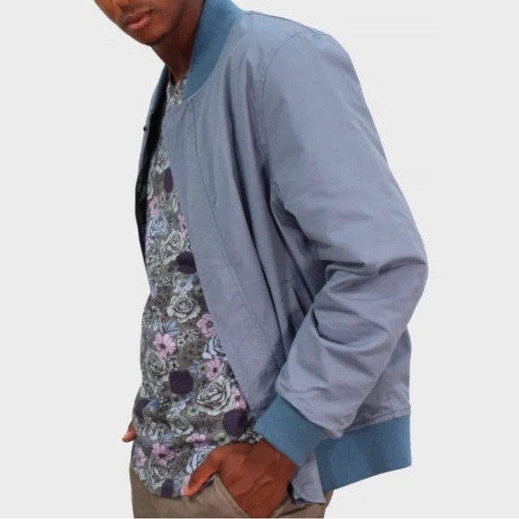 Tasso Elba Faux Suede Bomber Jacket Full Zip Up Men's Large Baby Powder Blue - Picture 2 of 13